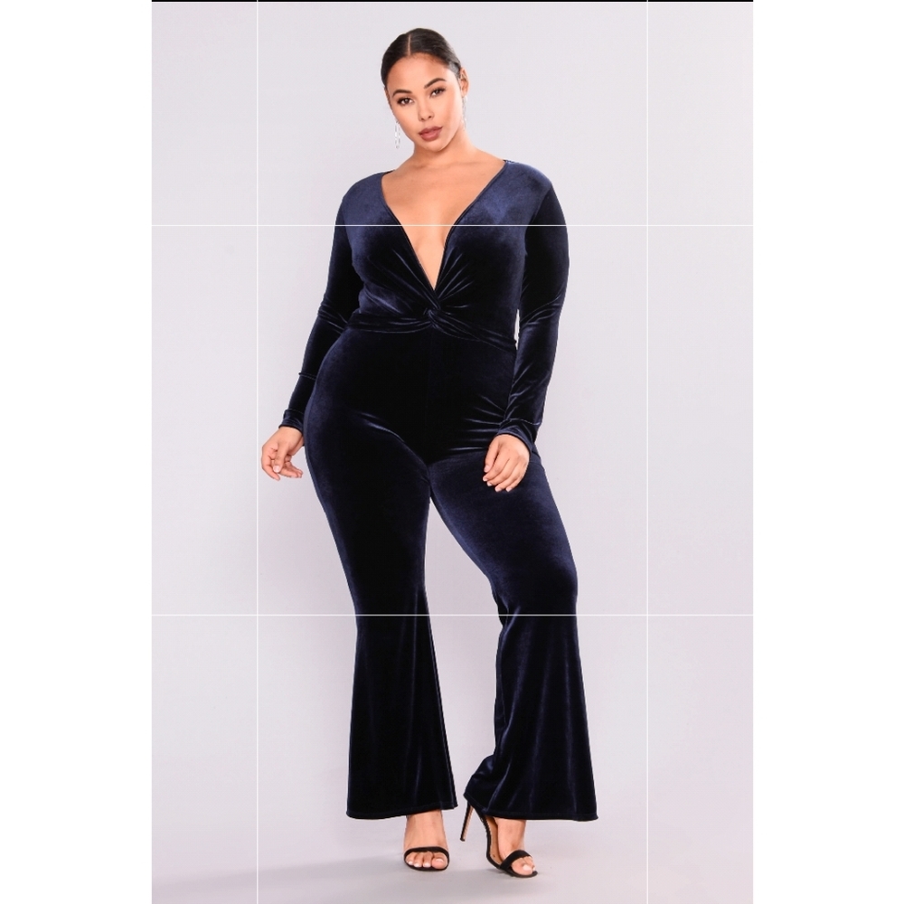 Fashion Nova Velvet Navy Jumpsuit